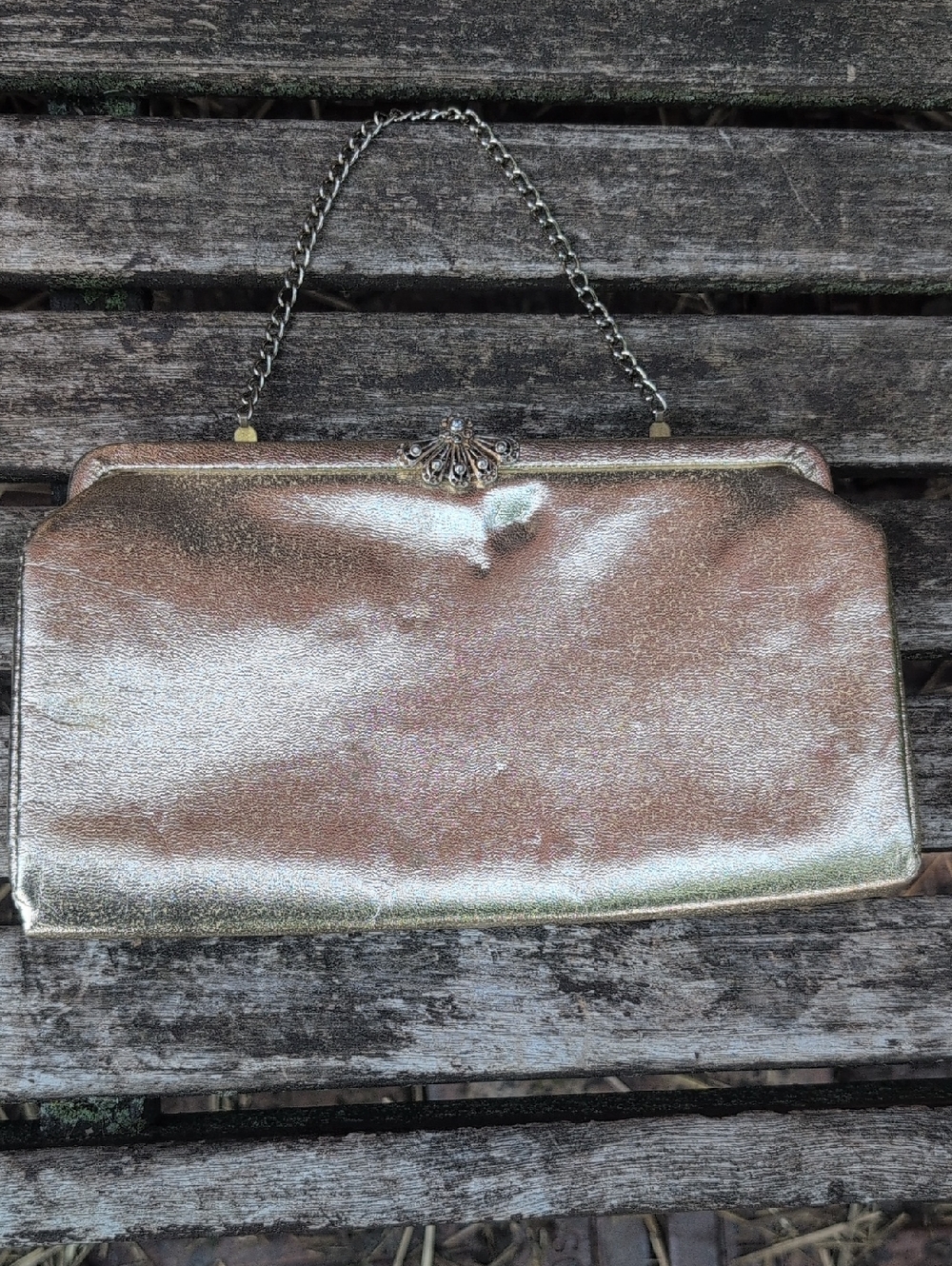 Vintage Metallic Gold Evening Clutch with Chain Handle